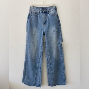 Miou Muse Cut-Out Wide Leg Denim Pants